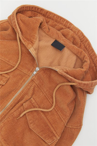 <span class=keywords><strong>Veste</strong></span> à capuche courte en <span class=keywords><strong>velours</strong></span> côtelé de coton avec poche plaquée avec logo personnalisé pour les femmes avec cordon de serrage <span class=keywords><strong>veste</strong></span> zippée - Product Image 6