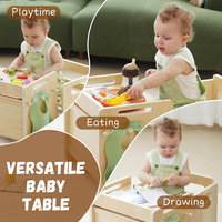 Montessori Tisch-Stuhl-Set aus Naturholz, Aktivitätstisch und Würfelstuhl für Kinder, Lernmöbel für Kleinkinder