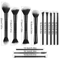 HEXUE – ensemble de pinceaux de maquillage à double extrémité, 12 pièces, poils en nylon doux, manche en plastique, 3 couleurs, Kit de pinceaux cosmétiques professionnels pour le visage et les yeux