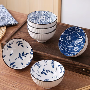 Barato estilo japonés coreano 4,5 pulgadas azul y blanco pequeña caja de regalo arroz fideos sopa Ramen juego de cuencos de cerámica para restaurante - Product Image 4
