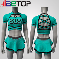 Uniforme de cheerleading personnalisé pour filles avec strass, haut court à manches courtes et dos croisé, jupe-short en polyester et élasthanne, service OEM, logo d'équipe
