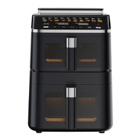 Friteuse à air double compartiment 10-en-1 avec fonction vapeur, écran tactile couleur numérique, lumière de cuisson, capacité familiale 4,5L+6,5L