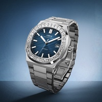 Montre mécanique pour homme Robini en acier inoxydable, design carré lumineux et tendance, grand cadran automatique, résistante à l'eau 5ATM