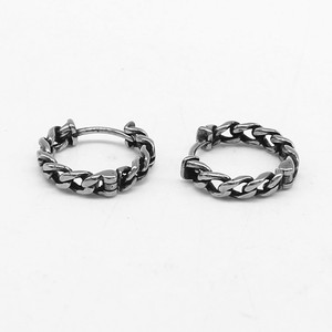 yunnique Trendy <b>Titanium</b> Steel Hoop Earrings Small <b>Chain</b> Design For Men And Women 18x17x4mm Retro Style Easy To Fasten - Product Image 5