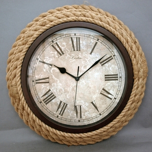 Rustic Vintage Farmhouse Wall <b>Clock</b> with Hemp Rope Retro Old-Fashioned Antique Design Farmhouse Wall Decor - Product Image 1