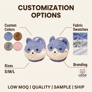 Pantoufles en peluche <span class=keywords><strong>chien</strong></span> Shiba bleu, motif chiot de dessin animé, à bout fermé, doublure chaude et moelleuse, antidérapantes, <span class=keywords><strong>pour</strong></span> l'intérieur - Product Image 3