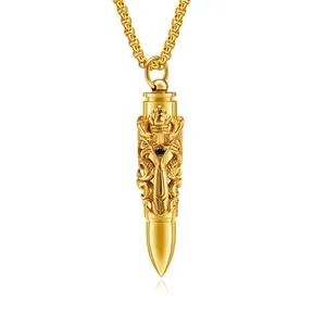 Hip Hop Oxidized Jewellery Gold Plated Stainless Steel Double Dragon Sword Bullet Pendant Necklace Cremation Jewelry Casting
