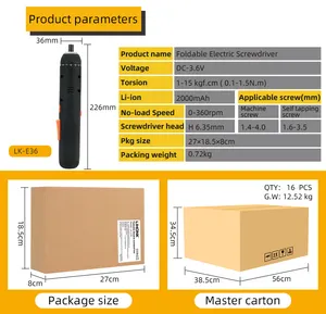 E36-1 Torque Adjustable Electric Screwdriver Set USB Charging 3.6V Foldable Grip Cordless Mini Screwdriver