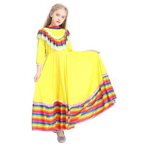 Vestido Largo Mexicano para Niñas, Vestido con Volantes a Rayas de Arcoíris, Disfraz de Halloween para Niños, Disfraz de Película de Televisión, Disfraz de Festival - Product Image 1