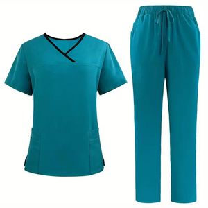 Ensemble de blouses médicales pour femmes, respirant, de haute qualité, doux, absorbant la transpiration, haut à manches courtes et col en V, poches plaquées, uniforme tissé - Product Image 2