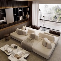Sofá Modular en Forma de Isla con Asientos Profundos Configurables, Perfil Bajo, Estructura de Madera Sólida para Sala de Estar, Canapé al por Mayor
