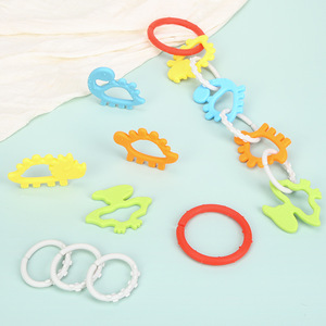 Anneau de dentition suspendu en forme de dinosaure, jouet en silicone pour bébé de 0 à 24 mois, anneaux de dentition éducatifs colorés pour nourrissons et tout-petits - Product Image 3