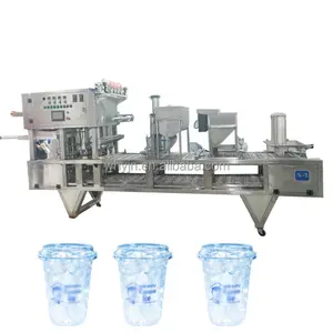 Machine automatique de remplissage et de scellage de tasse en plastique, 4 lignes pneumatiques PP PET, jus, yaourt, lait, thé