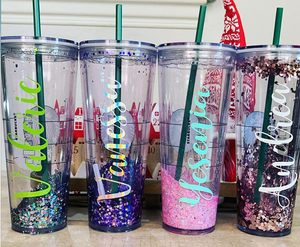 Tumbler Hot Sales 16oz 24oz Diy Cold Cup Double Wall Clear Insulated Plastic Snow Globe Tumbler With Lid And Straw