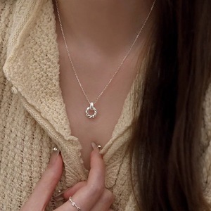 S925 Sterling Silver Twisted <b>Ring</b> <b>Necklace</b> Geometric Minimalist Design Collarbone Length - Product Image 4