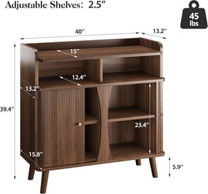 Aparador Buffet Decofy de 39 Pulgadas, Estilo Moderno de Mediados de Siglo, Puertas Corredizas Shaker, 4 Estantes Ajustables, 2 Cajones, Madera Sólida - Product Image 2
