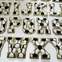 Patch brodé en tissu éponge avec lettres de football de 7,5 cm et paillettes dorées, accessoire vestimentaire