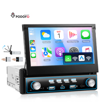 Lecteur MP5 pour voiture Podofo Single Din 7 pouces, Carplay sans fil, Android Auto, autoradio rétractable, Bluetooth, FM, Type-C/USB, OEM/ODM