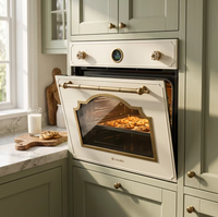 Four électrique à convection encastrable Cavallo Retro en acier inoxydable avec finition laiton antique, capacité 58L, efficacité énergétique A+, simple