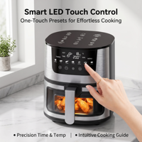 Friteuse à air électrique multifonction 4-en-1 7L, friture, cuisson, rôtissage, déshydratation, 1501-2000W, contrôle numérique intelligent, acier inoxydable, fenêtre de visualisation