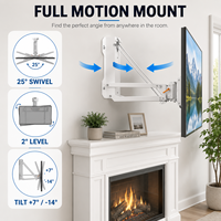 Support TV motorisé pour cheminée, gain de place, en acier de haute qualité, capacité de charge 40 kg, pour visionnement ergonomique inclinable et pivotant à 25°, modèle 2026