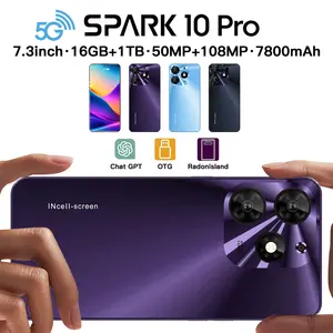 Téléphone portable d'origine à bas prix Spark 10 pro 10-core 7.3-inch HD + smart phone 5g Android13.0 16GB + 1TB téléphone électronique mobile