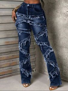 <span class=keywords><strong>Jeans</strong></span> a Vita Alta con Gamba Dritta e Svasata per <span class=keywords><strong>Donna</strong></span>, Nuovi <span class=keywords><strong>Jeans</strong></span> in Denim Resistente con Strass Bicolore per Moda Sehe - Product Image 2