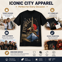 T-shirt graphique personnalisé avec les monuments de Paris, vente en gros, col rond noir, manches courtes, streetwear, tee-shirt OEM
