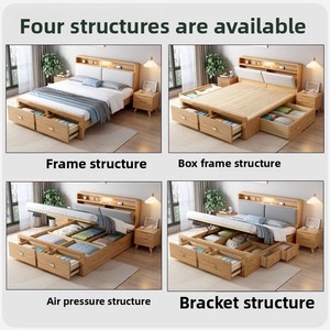 Letto <span class=keywords><strong>Matrimoniale</strong></span> 1.8m in Legno Massello Stile Nordico con Contenitore a Gaslift e Cassetti, Multifunzione, Smontabile - Vendita Diretta dalla Fabbrica - Product Image 3