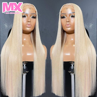 Peluca frontal de encaje 13x4 pre-arrancada, rubia 613, transparente, 100% cabello humano virgen brasileño liso sin procesar