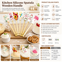 Spatule de cuisson en silicone personnalisée avec logo, manche en bois, OEM ODM, grattoir flexible pour mélanger la pâte à gâteau, vente en gros