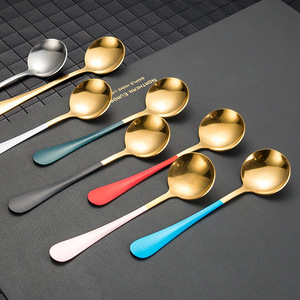 Cuillère tendance en acier inoxydable à tête ronde, cuillères à dîner coréennes, cuillère à dessert et à soupe haut de gamme pour hôtels de luxe et usage domestique - Product Image 2