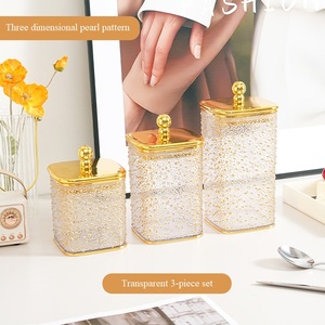 Ensemble de 3 pots de rangement dorés avec couvercles dorés, motif perle, organisation de la cuisine, récipients décoratifs - Product Image 1
