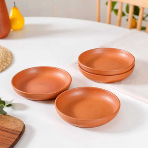 Platos de terracota hechos a mano, juego de vajilla de arcilla, platos rústicos de cerámica natural, ideales para comidas diarias en interiores. - Product Image 3