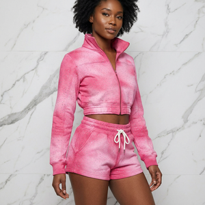 Trendy Custom Streetwear <b>Rhinestone</b> Crop <b>Jacket</b> and Shorts Set Two Piece Star Sparkle Diamond Studded Women Denim Tracksuit Set - Product Image 1