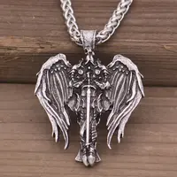 Beliebte Viking Celtic herren Halskette Irish Kreuz und Archangel Flügel Anhänger Diablo amulett schmuck