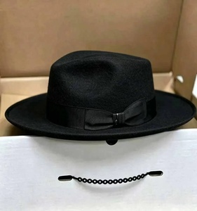 Black Wool Felt Fedora <b>Hat</b> Bow <b>Band</b> Wide Brim Classic Adjustable Adult Headwear for Party Travel - Product Image 2