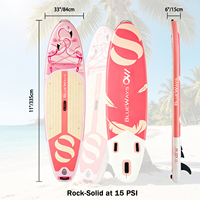 Planche à pagaie gonflable Flamingo de 11' pour femmes, SUP extra large et stable de 33 pouces, épaisseur de 6 pouces, kit de planche à pagaie rose avec motifs