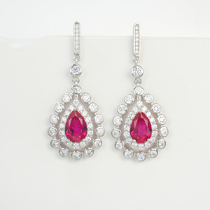 S925 <b>Sterling</b> <b>Silver</b> Lace Teardrop Lab Grown Ruby <b>Dangle</b> <b>Earrings</b> - Product Image 1