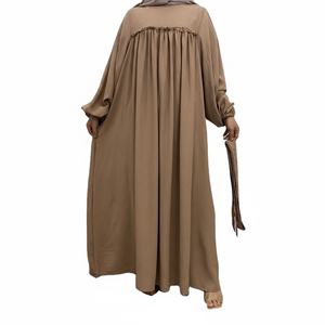 ผ้าลินิน Abaya ผู้หญิงมุสลิมชุดเสื้อผ้าอิสลามที่กําหนดเองชีฟองผู้หญิง Abaya สีทึบย้อมผู้หญิงชีฟอง Abaya - Product Image 1