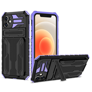 Pour <span class=keywords><strong>iPhone</strong></span> 12 <span class=keywords><strong>11</strong></span> iPhone12 iPhone11 Pro XS Max XR Couverture Arrière Glisser Porte-Carte Rétractable Béquille Antichoc Téléphone Cas - Product Image 1