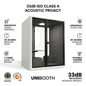 Cabina de <span class=keywords><strong>estudio</strong></span> insonorizada UNIBOOTH con aislamiento acústico de 33dB, ignífuga, de montaje rápido, ISO 23351, para hospitales y centros médicos, venta al por mayor - Product Image 1