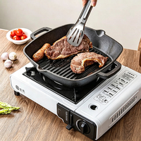 Poêle carrée en fonte, grill à bavettes avec deux poignées pour steak et barbecue, plaque de cuisson antiadhésive pour intérieur et extérieur