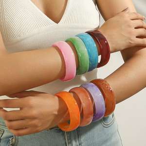 Vintage bohem tarzı geometrik Unisex bileklik moda yuvarlak renkli şeffaf reçine hediye fabrika toptan - Product Image 2