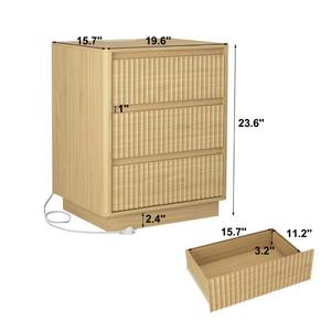 <b>End</b> <b>Table</b> With 3 Drawers Large Storage Modern Wood Cabinet Fast USB C Charging Station <b>Sofa</b> Side <b>Table</b> Set Of 2 - Product Image 5