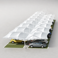 Abri de voiture en tissu tendu à mât central, double cantilever, multi-ondulations, abri de stationnement étanche, résistant aux UV, personnalisable OEM