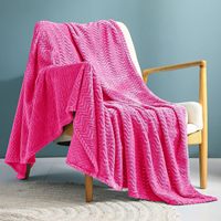 Couverture en polaire douce taille King, couvertures légères et confortables avec texture ondulée décorative, adaptées à une utilisation toute saison, bleu marine