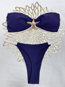 Costume <span class=keywords><strong>da</strong></span> bagno <span class=keywords><strong>da</strong></span> <span class=keywords><strong>donna</strong></span> a 2 pezzi senza spalline, bikini brasiliano a <span class=keywords><strong>perizoma</strong></span> con stella marina in metallo, set bikini a fascia, all'ingrosso, personalizzabile con logo - Product Image 4