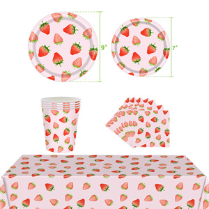YOUNIKE Strawberry Party Supplies Set Disposable Plates Cups Napkins <b>Tablecloth</b> Birthday Party Decorations Kids Theme - Product Image 2