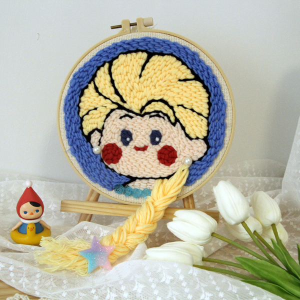 Handmade Craft Painting Home Decor Cartoon Cross stitch Punch Needle Embroidery Kit With Hoop
